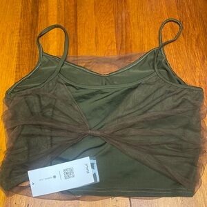 ROMWE Olive Green Mesh Tank Top